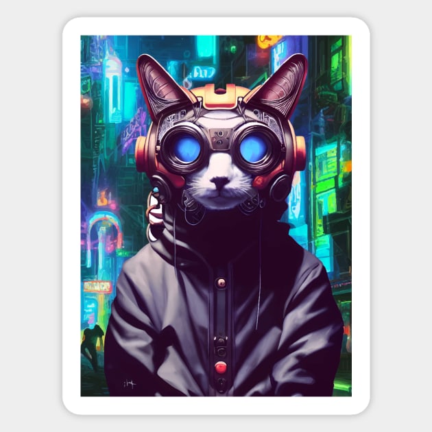 Techno Cat In Japan Neon City Sticker by star trek fanart and more